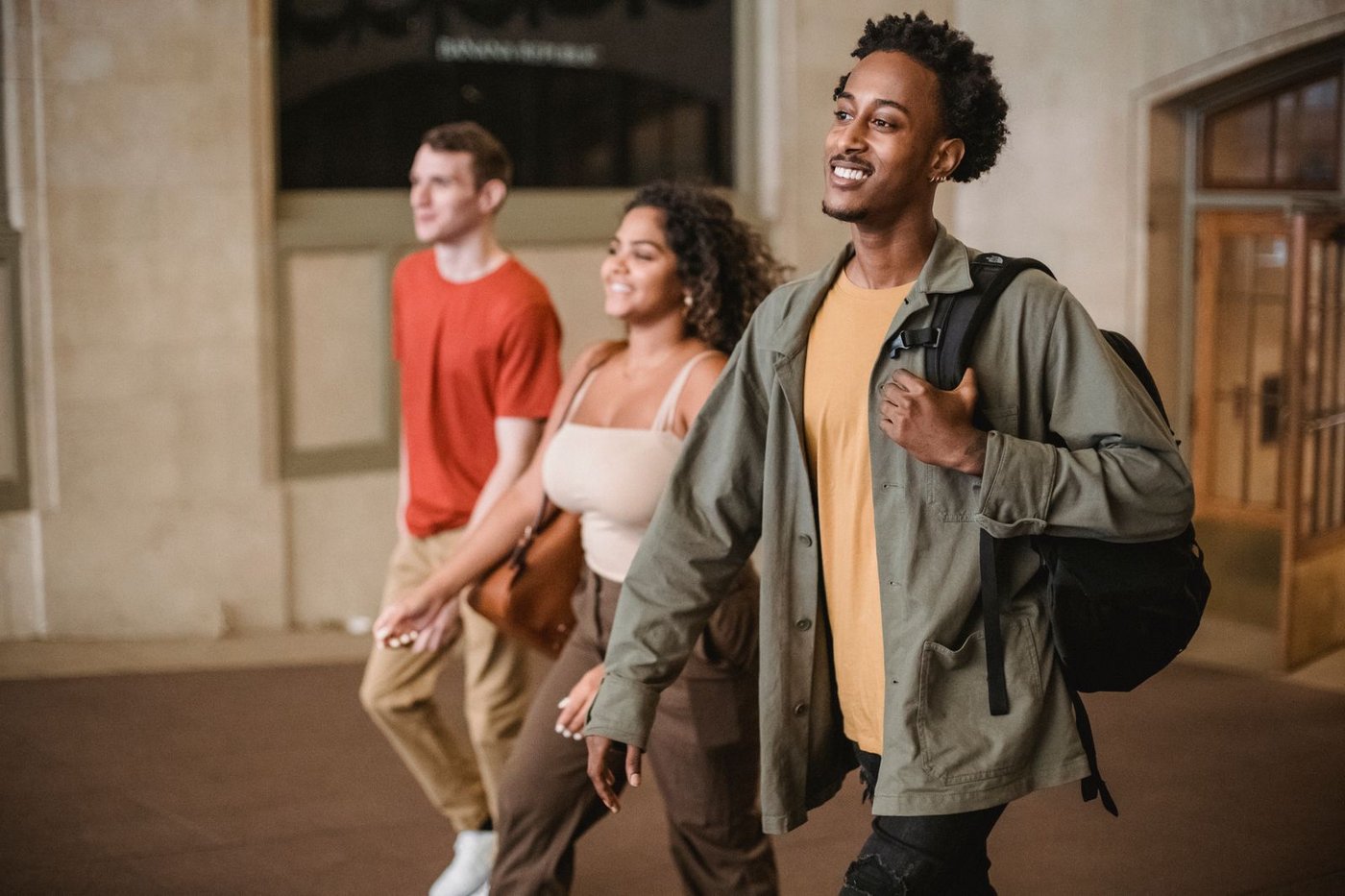 Students walking through a college hall